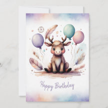 Alce de Acuarela Adorable Feliz Cumpleaños