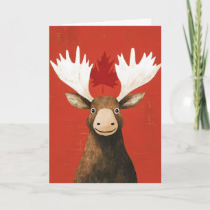 Tarjeta Festiva Alce Divertido Hoja Roja