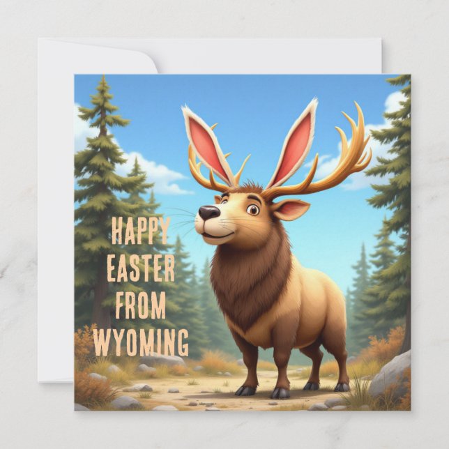 Tarjeta Festiva Alce Wyoming con orejas de conejo (Anverso)