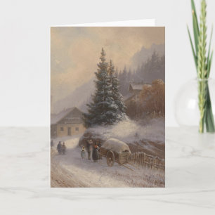 Tarjeta Festiva Aldea alemana en invierno