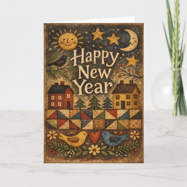 Tarjeta Festiva Aldea de Arte Popular Rústico Año Nuevo (Anverso)