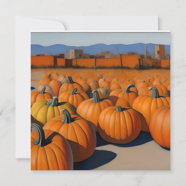Tarjeta Festiva aldea de calabaza naranja (Anverso)