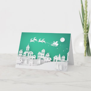 Tarjeta Festiva Aldea de corte de papel 3D