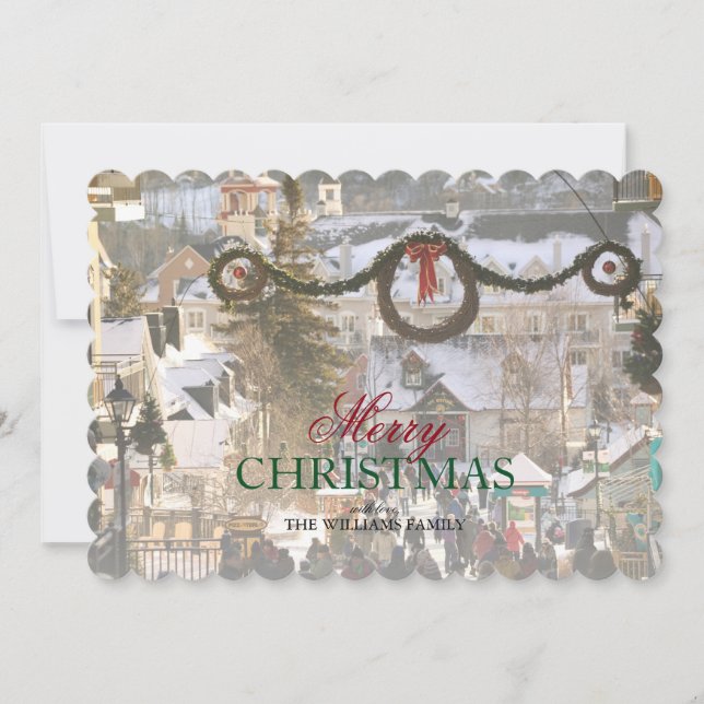 Tarjeta Festiva Aldea de esquí en Christmastime en Quebec (Anverso)