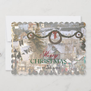 Tarjeta Festiva Aldea de esquí en Christmastime en Quebec