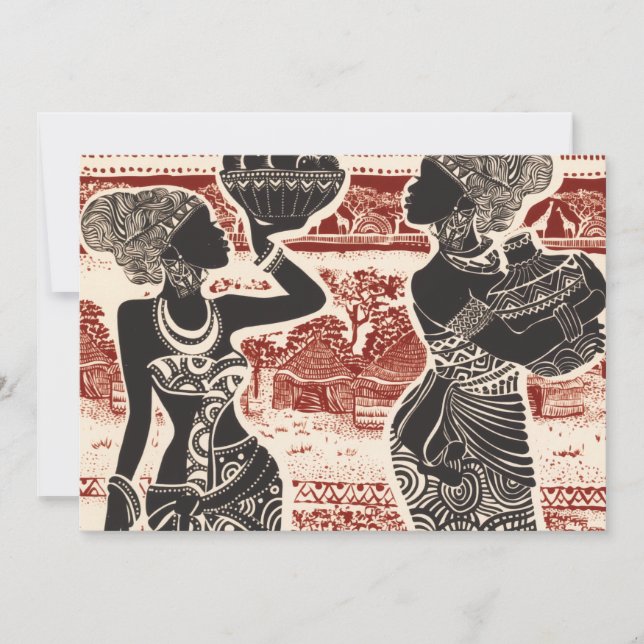 Tarjeta Festiva Aldea de las mujeres africanas de la tribu de las  (Anverso)