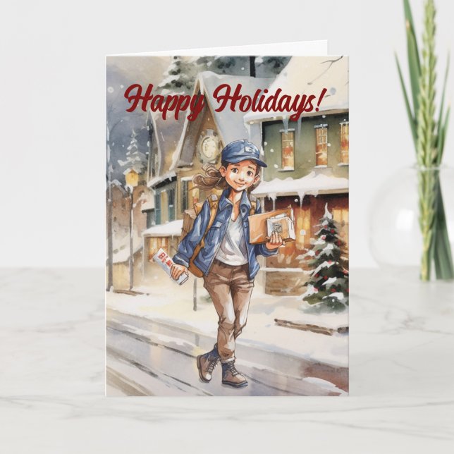 Tarjeta Festiva Aldea de Navidades de transporte de cartas femenin (Anverso)