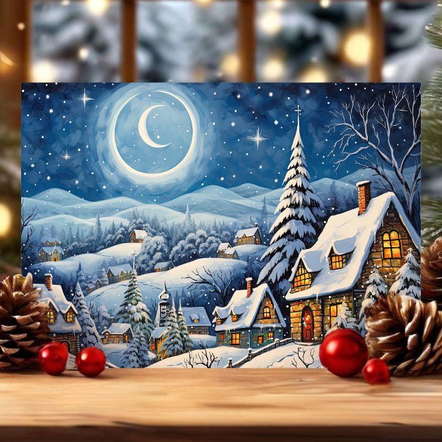 Tarjeta Festiva Aldea de Navidades Snowy de Moonlit Winter Wonderl (Subido por el creador)