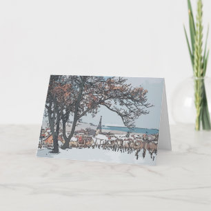 Tarjeta Festiva Aldea francesa en nieve