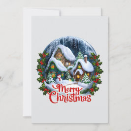 Tarjeta Festiva Aldea Invernal Caprichosa Globo de Nieve