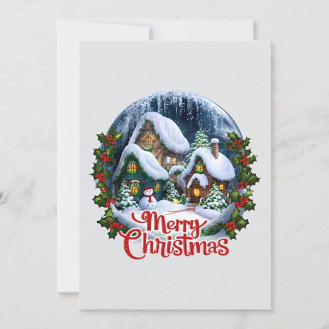 Tarjeta Festiva Aldea Invernal Caprichosa Globo de Nieve (Anverso)