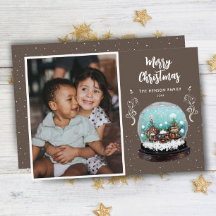 Tarjeta Festiva Aldea invernal de bolas de nieve Foto Feliz Navida