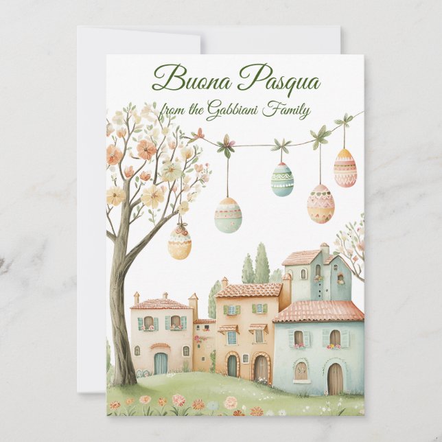 Tarjeta Festiva Aldea italiana festiva Pascua Buona Pasqua (Anverso)
