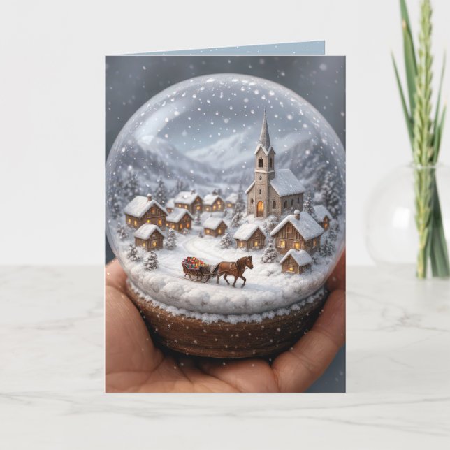 Tarjeta Festiva Aldea montañosa del Globe de la Nieve navidades (Anverso)