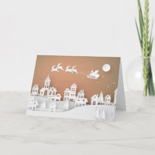 Tarjeta Festiva Aldea recortada en papel 3D