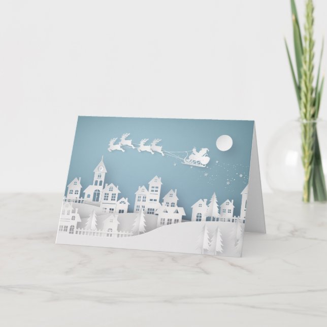 Tarjeta Festiva Aldea recortada en papel 3D (Anverso)
