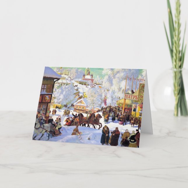 Tarjeta Festiva Aldea rusa en invierno (Anverso)