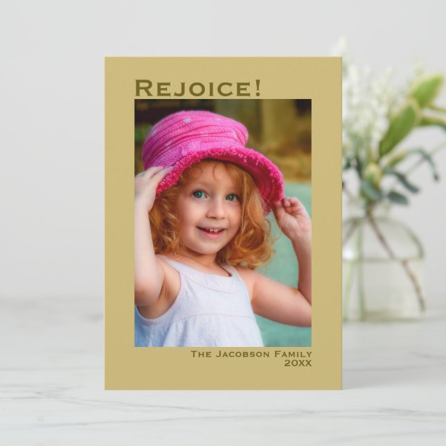 Tarjeta Festiva ¡Alégrate! Navidades minimalistas de fotografía de (Anverso de pie)