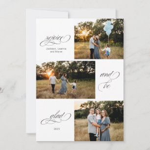 Tarjeta Festiva Alégrate y regocíjate diseño de tres fotos
