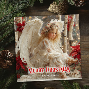 Tarjeta Festiva Alegre ángel angelical rojo dorado festivo mágico