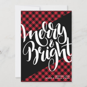 Tarjeta Festiva Alegre Brillante Rojo Negro Buffalo Plaid Sin Foto