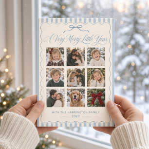 Tarjeta Festiva Alegre Collage Fotográfico Navideño con Lazo Azul