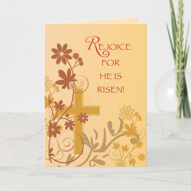 Tarjeta Festiva Alegre Cruz de Pascua, Baños, Flores y Hojas (Anverso)