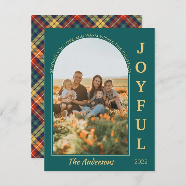 Tarjeta Festiva Alegre modernidad Minimalista elegante foto verde (Anverso / Reverso)