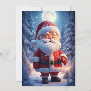 Tarjeta Festiva Alegre Papá Noel en bosque nevado