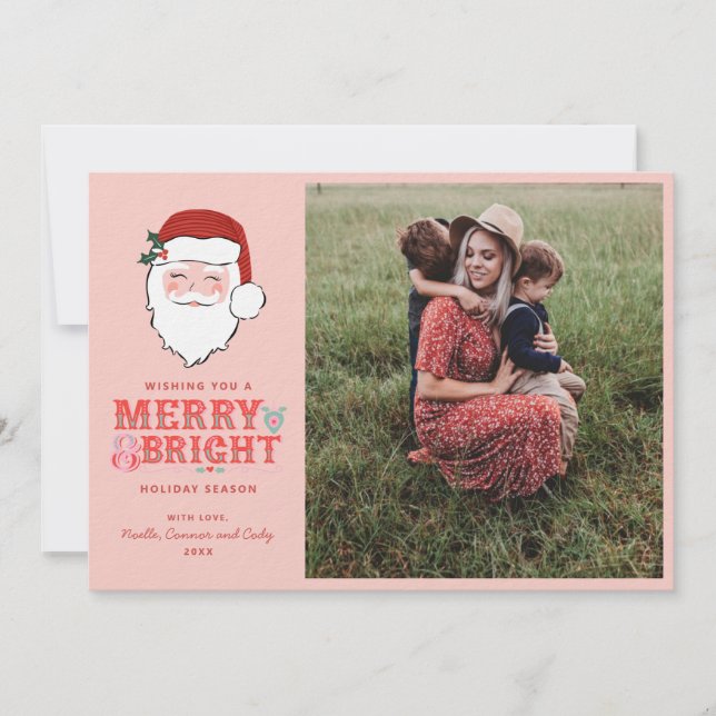 Tarjeta Festiva Alegre Santa Face | Merry y Bright | Foto (Anverso)