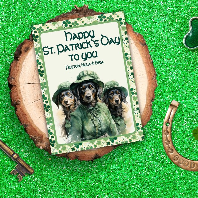 Tarjeta Festiva Alegre Shamrock Trio Irish Pups St Patricks Day (Subido por el creador)