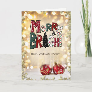 Tarjeta Festiva Alegre y Brillante, Bolas de Navidad, Estrellas Bo