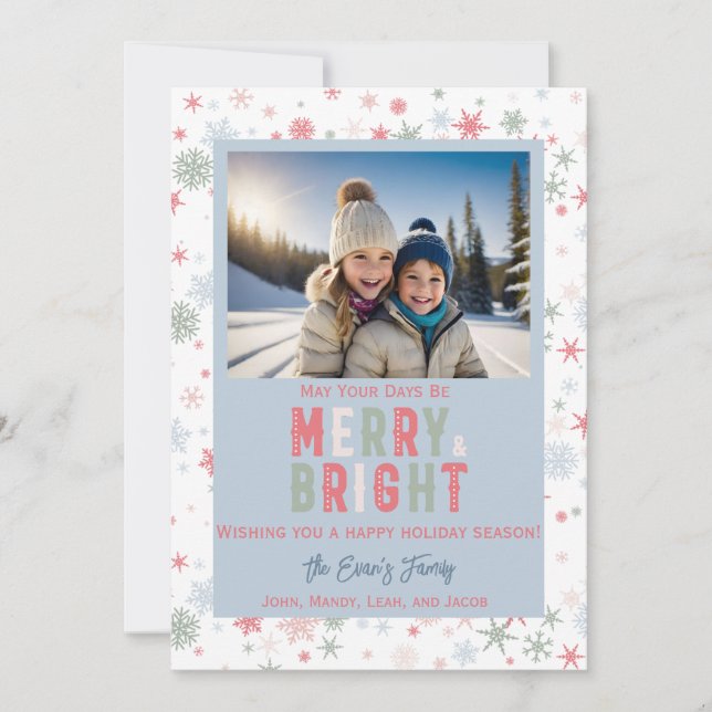 Tarjeta Festiva "Alegre y Brillante" Copo de Nieve Foto Personaliz (Anverso)