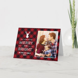 Tarjeta Festiva Alegre y Brillante   Foto de Cuadro Escocés Rojo d
