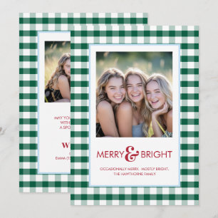 Tarjeta Festiva Alegre y Brillante Plaid Verde Divertido Día Festi