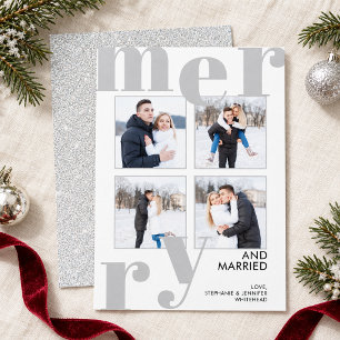 Tarjeta Festiva Alegre y Casada Colage de Fotos Moderno Gris 4
