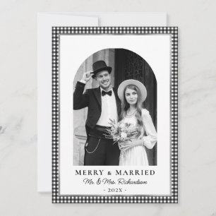Tarjeta Festiva Alegre y Casada Foto Plaid Negro Blanco de Recién