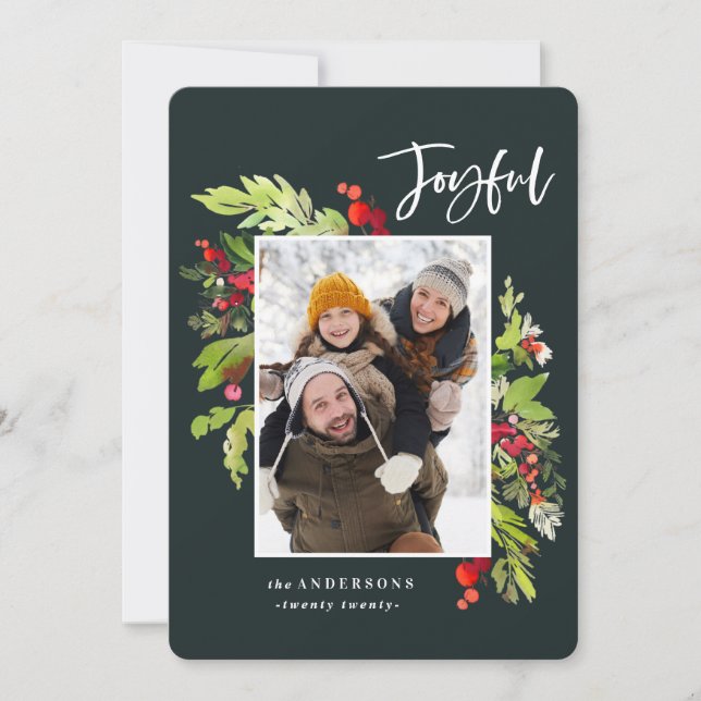 Tarjeta Festiva Alegres acuarelas florales y folclóricas navidades (Anverso)