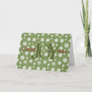 Tarjeta Festiva Alegres Navidades Copos de nieve verdes y blancos