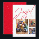 Tarjeta Festiva Alegres Navidades de la familia de tres fotos roja<br><div class="desc">Esta tarjeta de tres Navidades de la familia fotográfica presenta un gran guión moderno "alegre" en rojo encima de un collage de tres fotos. La variedad de formas y tamaños son perfectos para mostrar los momentos más destacados del año o lo mejor de la sesión de fotos de la familia....</div>