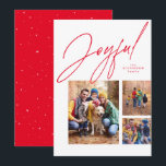 Tarjeta Festiva Alegres Navidades de la familia de tres fotos roja<br><div class="desc">Esta tarjeta de tres Navidades de la familia fotográfica presenta un gran guión moderno "alegre" en rojo encima de un collage de tres fotos. La variedad de formas y tamaños son perfectos para mostrar los momentos más destacados del año o lo mejor de la sesión de fotos de la familia....</div>