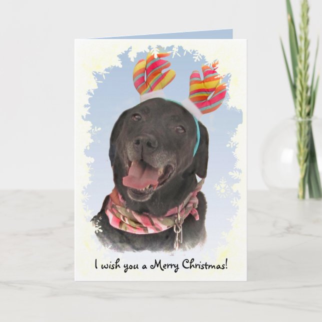 Tarjeta Festiva Alegres Navidades de perros del Labrador Negro (Anverso)
