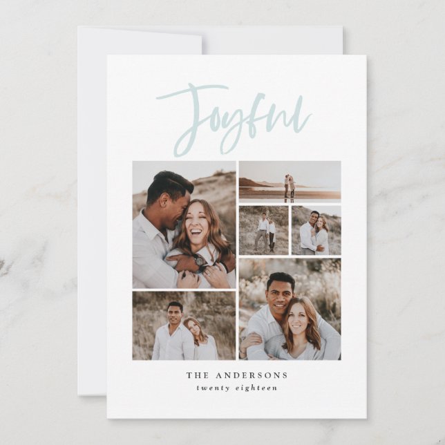 Tarjeta Festiva Alegres Navidades de vacaciones multifoto azul (Anverso)