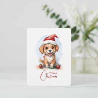 Tarjeta Festiva Alegres Navidades perro con Sombrero y Ornamento