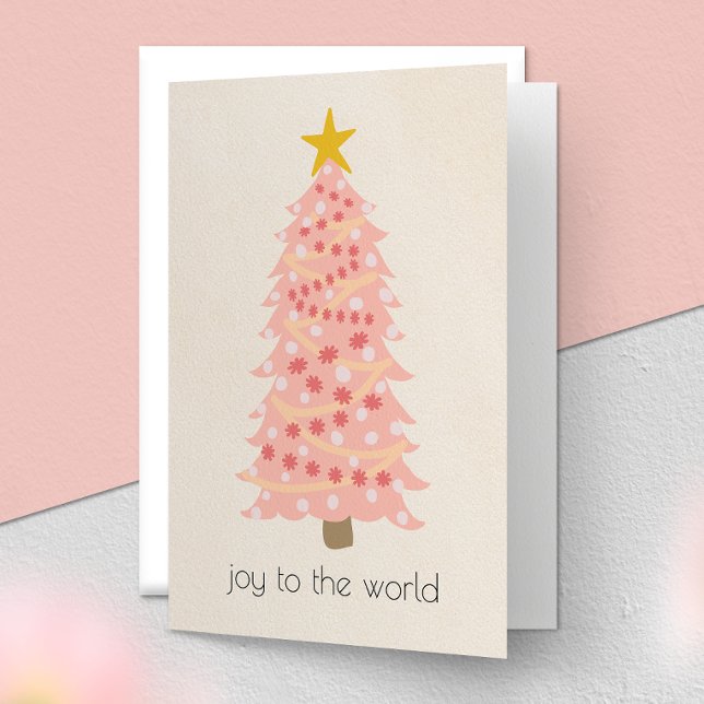 Tarjeta Festiva Alegres Navidades plegados mínimos del árbol rosad (Subido por el creador)
