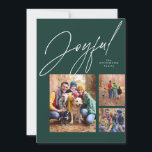Tarjeta Festiva Alegres tres Navidades de la familia verde fotográ<br><div class="desc">Esta tarjeta de Navidades de la familia incluye un gran guión moderno "alegre" encima de un collage de tres fotos. La variedad de formas y tamaños son perfectos para mostrar los momentos más destacados del año o lo mejor de la sesión de fotos de la familia. El fondo verde del...</div>