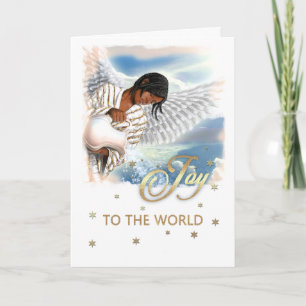Tarjeta Festiva Alegría al mundo. Ángel afroamericano