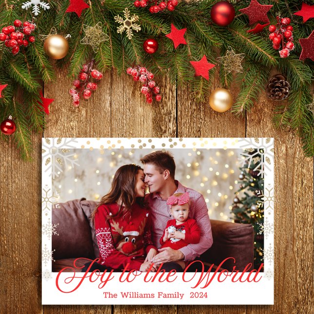 Tarjeta Festiva alegría al mundo, copos de nieve guión rojo foto (Subido por el creador)