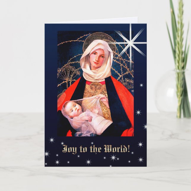 Tarjeta Festiva Alegría al mundo. Madonna y Navidades infantiles (Anverso)