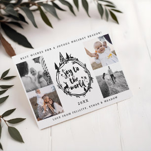 Tarjeta Festiva Alegría Al Mundo Múltiples Fotos Del Árbol De Pi
